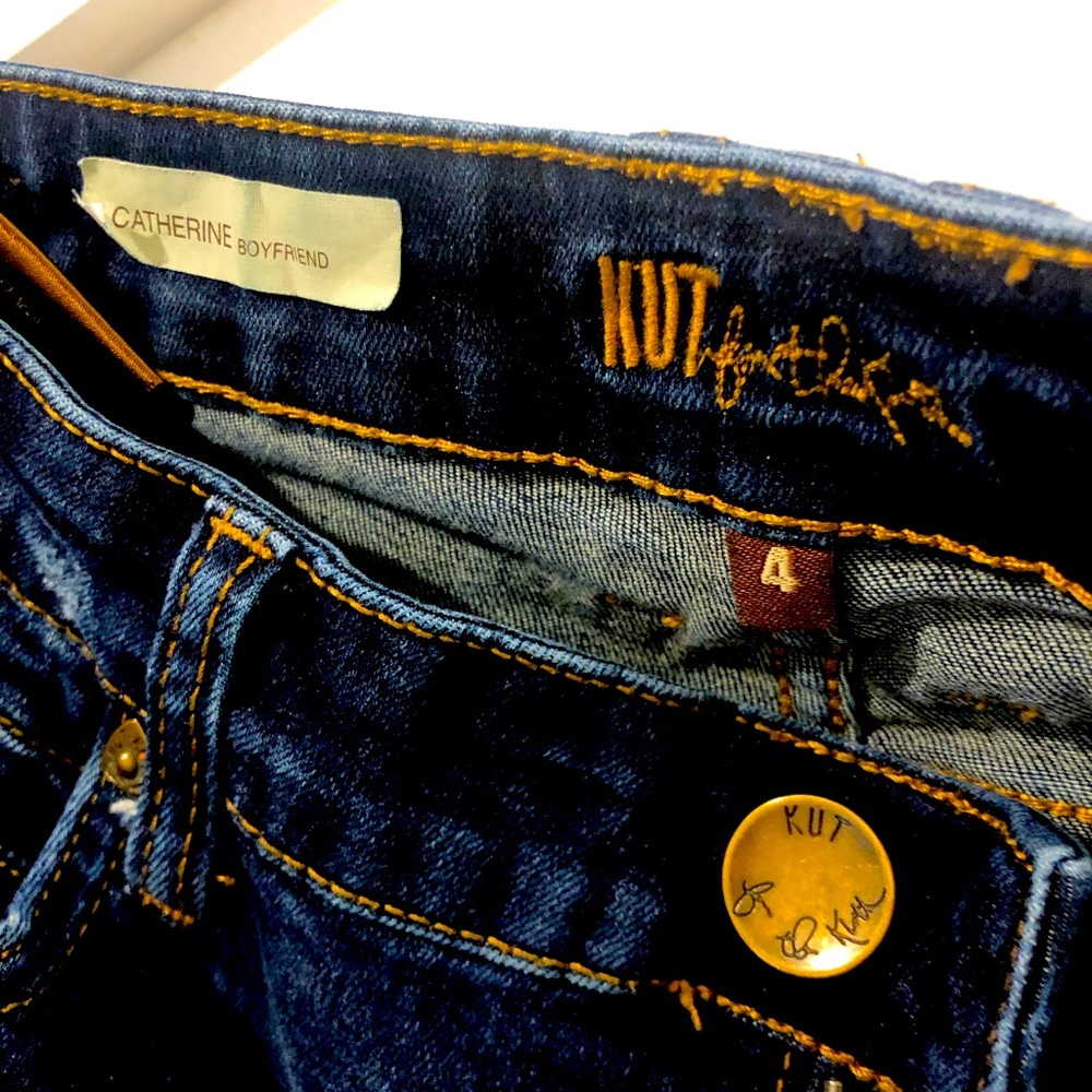 Kut from the Kloth Catherine boyfriend distressed dark blue jeans